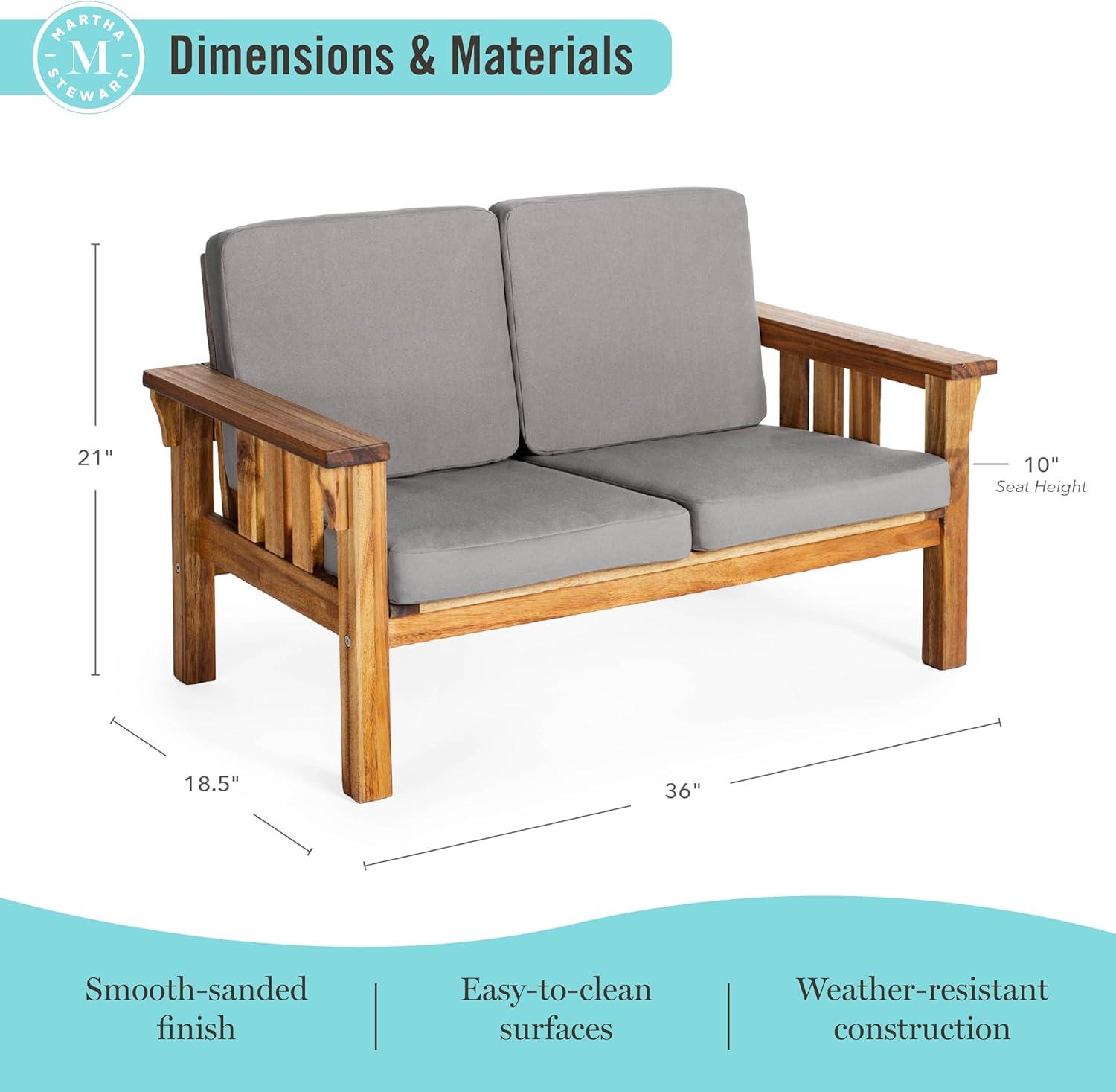 imageMartha Stewart Kids Outdoor Sofa Chair Natural Acacia Wood Outdoor Couch for Kids wGray Polyester Cushions 10 Seat Height Montessori Furniture for Backyard Patio Garden Porch