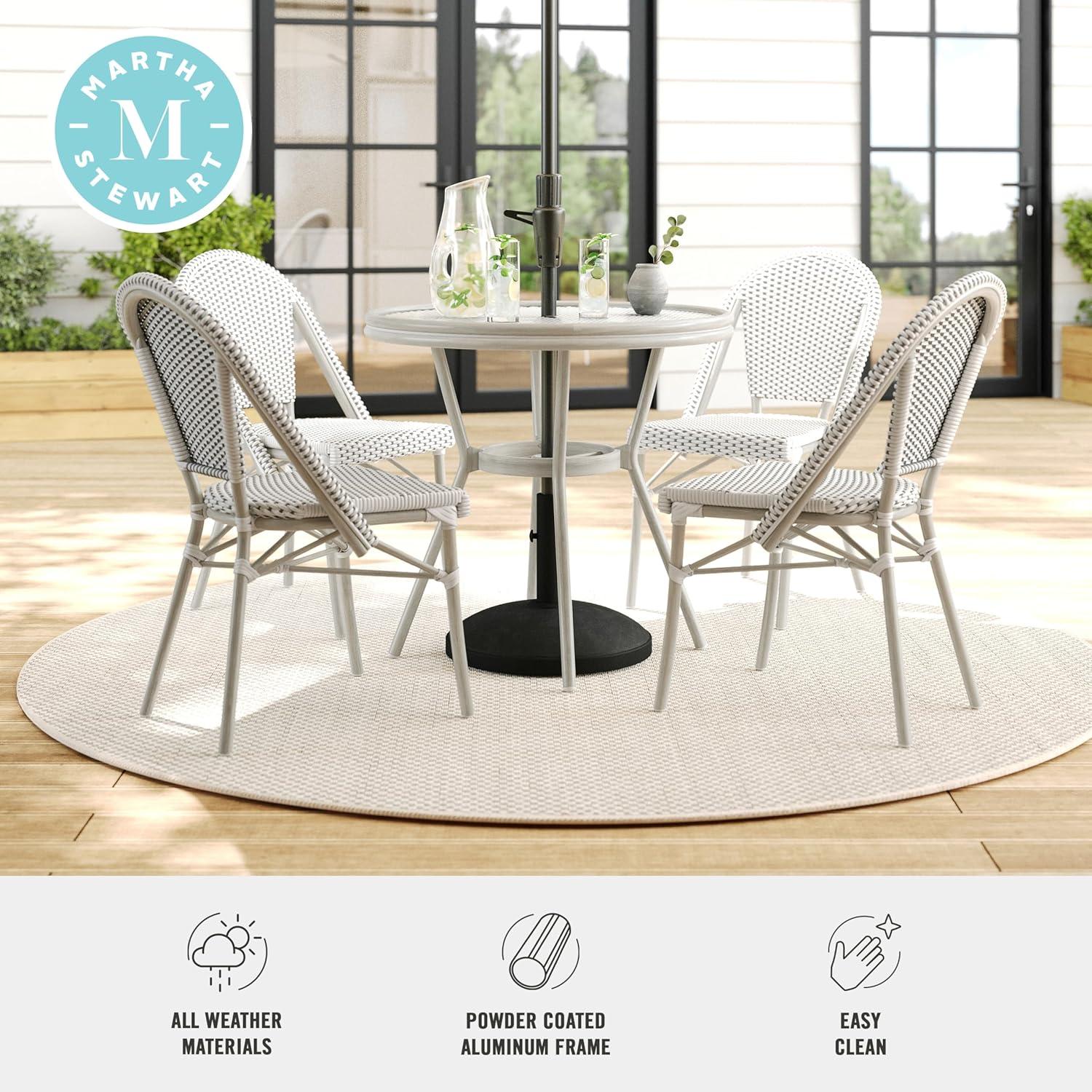 imageMartha Stewart Lily Pond 31 Round IndoorOutdoor Bistro Dining Table with Aluminum Frame in Gray Woodgrain and Rattan Top in WhiteGray with Tempered Glass TopGray WhiteGray Frame