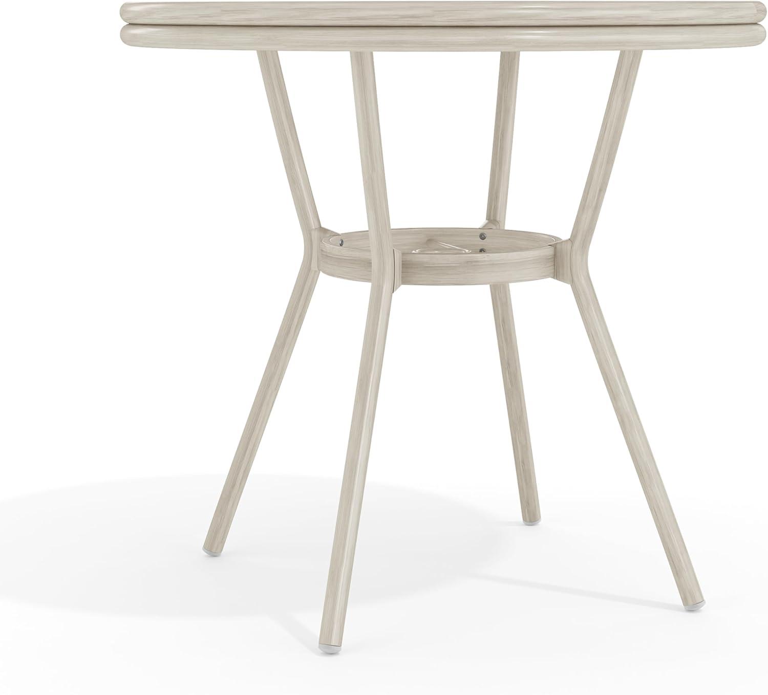 imageMartha Stewart Lily Pond 31 Round IndoorOutdoor Bistro Dining Table with Aluminum Frame in Gray Woodgrain and Rattan Top in WhiteGray with Tempered Glass TopGray WhiteGray Frame