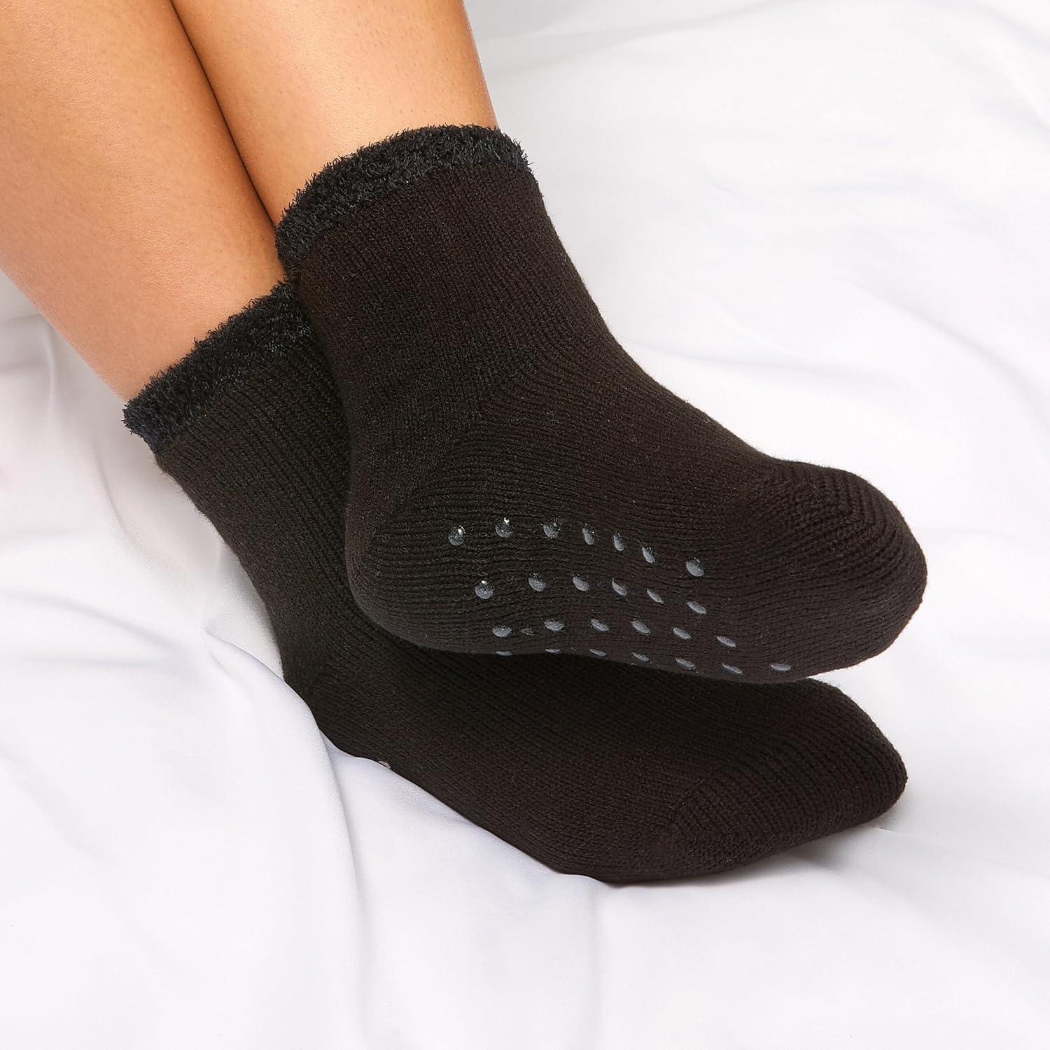 imageMartha Stewart Slipper Socks For Women Non Slip Grips 2 Pairs Fuzzy Warm Cozy Hospital Gifts Winter FallBlack