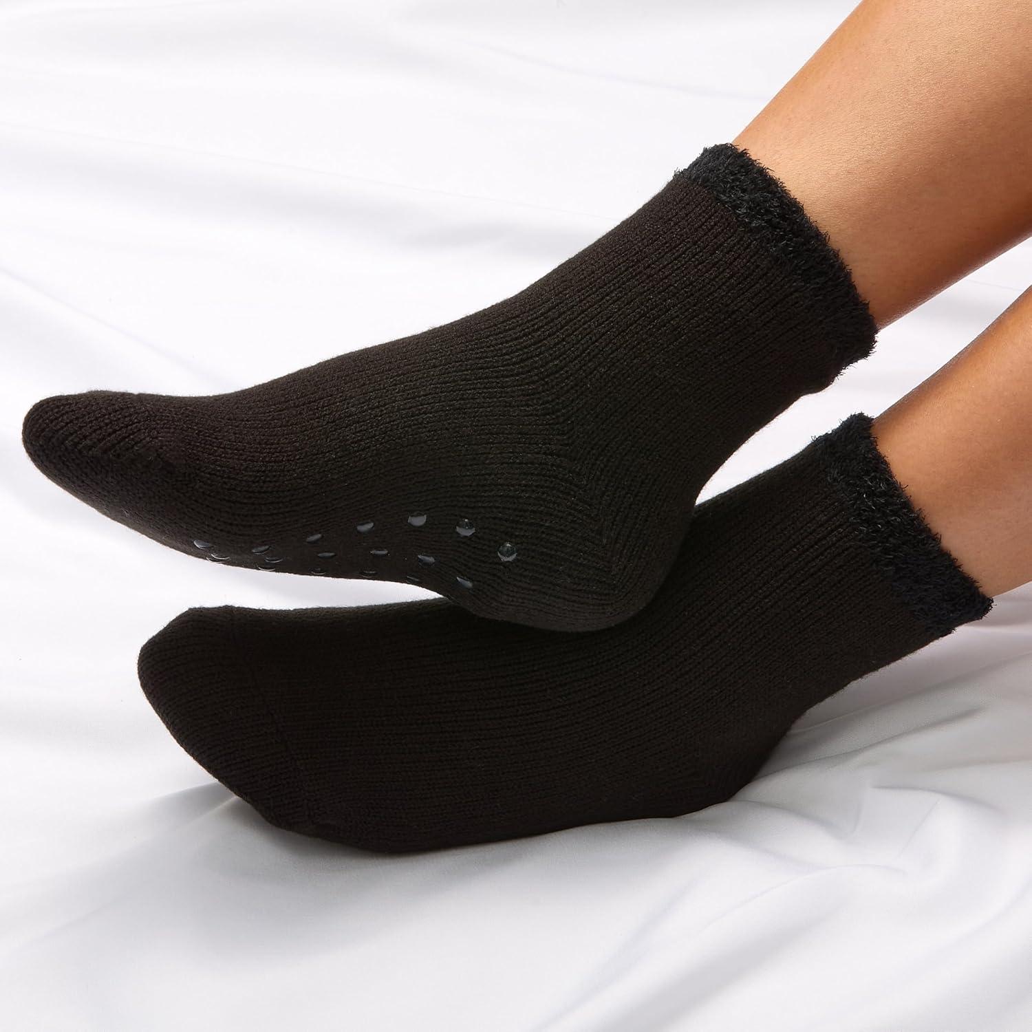 imageMartha Stewart Slipper Socks For Women Non Slip Grips 2 Pairs Fuzzy Warm Cozy Hospital Gifts Winter FallBlack