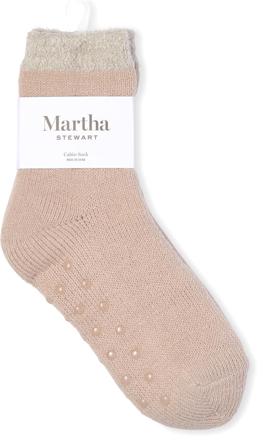 imageMartha Stewart Slipper Socks For Women Non Slip Grips 2 Pairs Fuzzy Warm Cozy Hospital Gifts Winter FallGrey