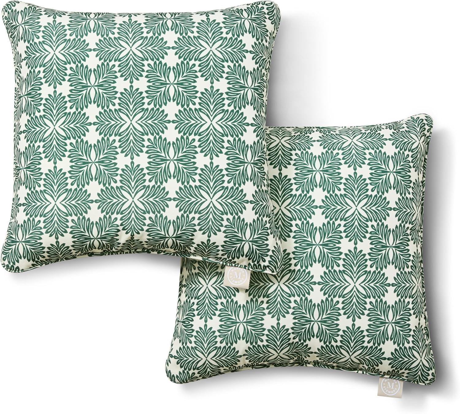 imageMartha Stewart Tulum Indoor Outdoor Decorative Lumbar Pillow 2Pack Set UV Fade Resistant Water Repellent Printed Modern Design Taupe 11x18Green