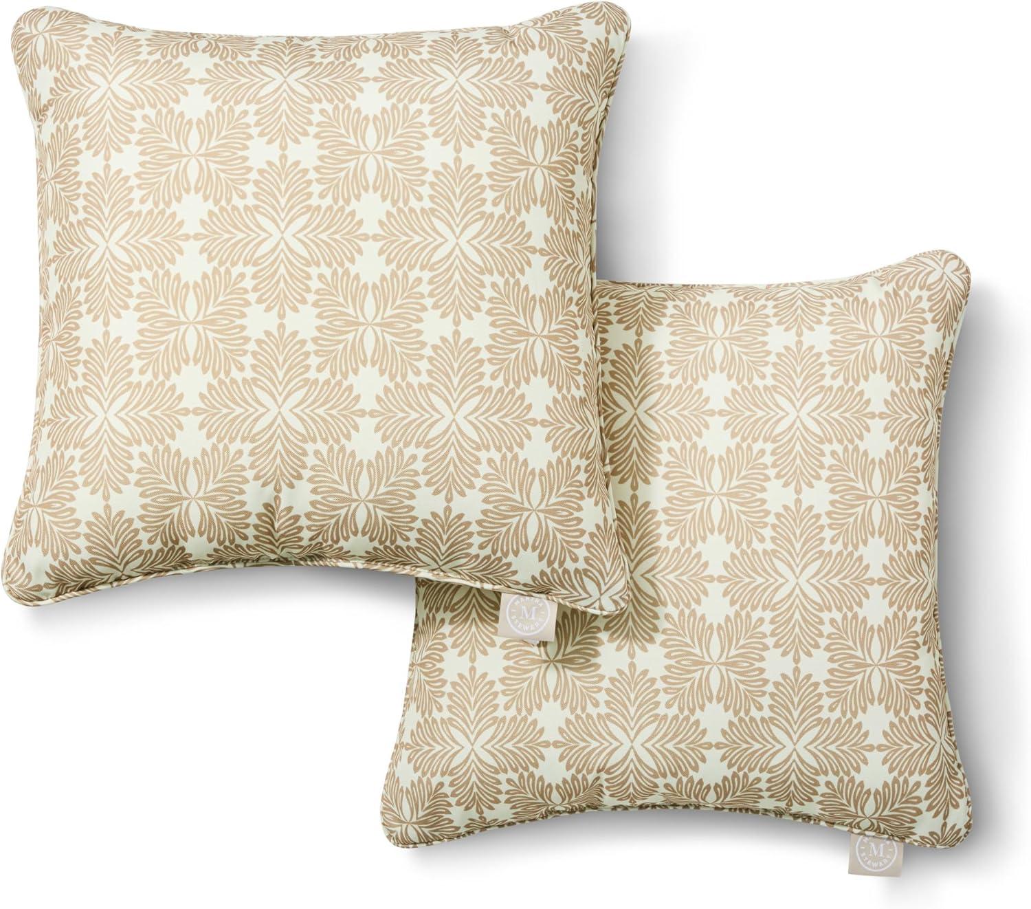 imageMartha Stewart Tulum Indoor Outdoor Decorative Lumbar Pillow 2Pack Set UV Fade Resistant Water Repellent Printed Modern Design Taupe 11x18Taupe