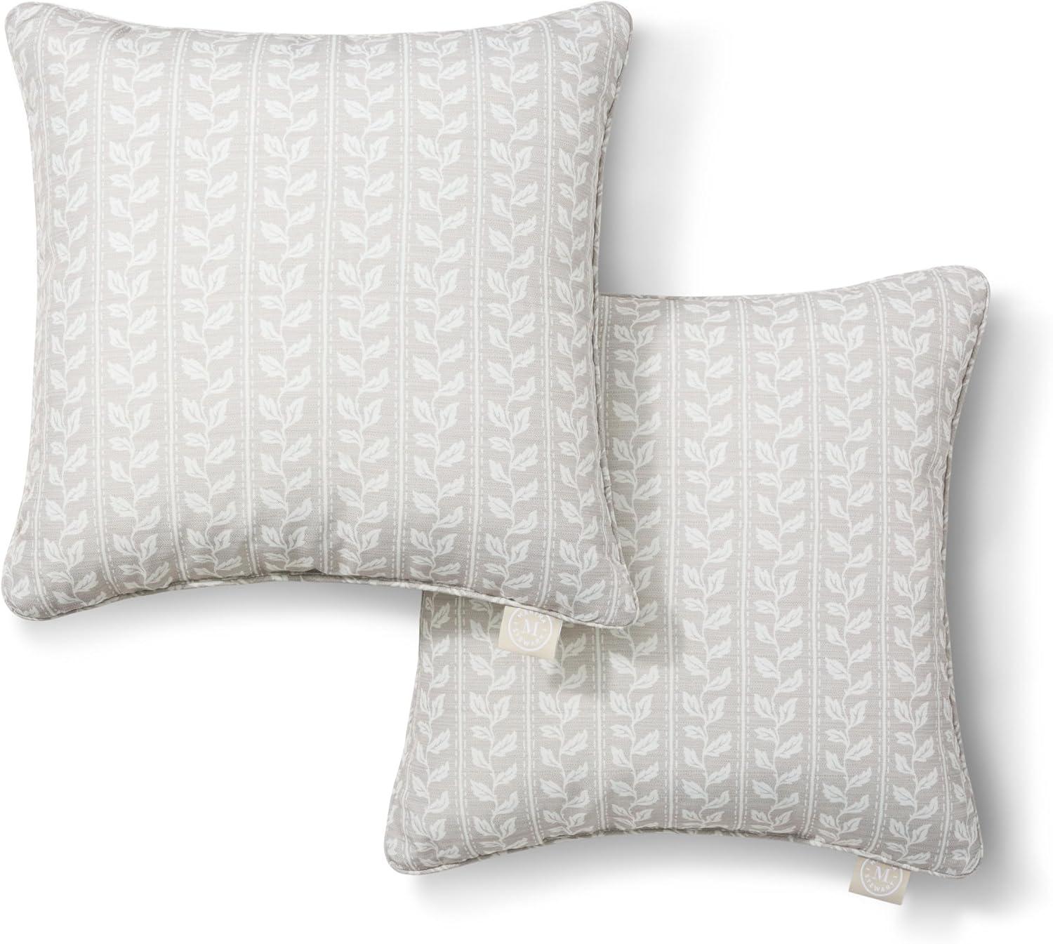 imageMartha Stewart Vineyard Vines Indoor Outdoor Decorative Lumbar Pillow 2Pack Set UV Fade Resistant Water Repellent Printed Garden Design Warm Grey 11x18Warm Grey