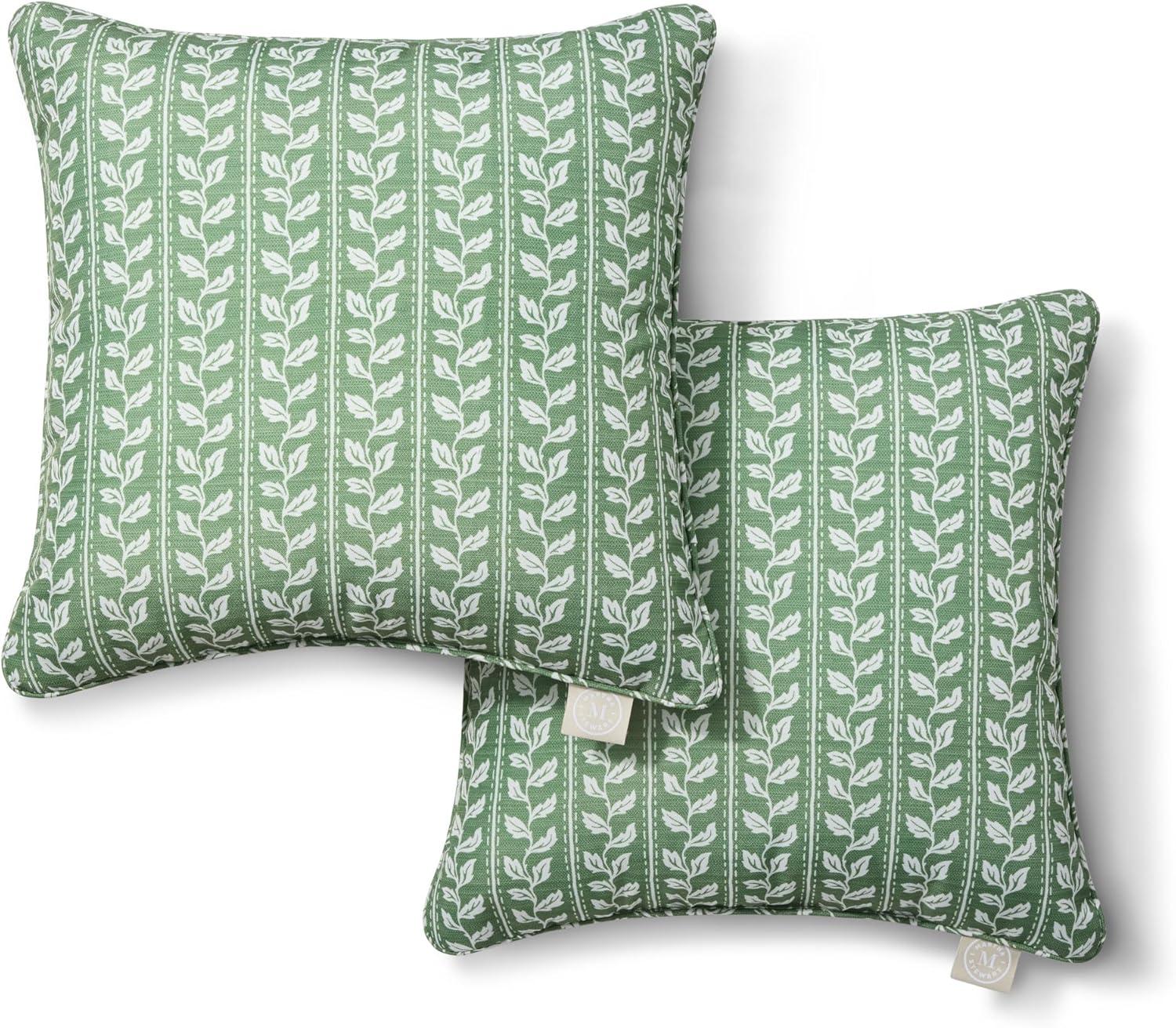 imageMartha Stewart Vineyard Vines Indoor Outdoor Decorative Lumbar Pillow 2Pack Set UV Fade Resistant Water Repellent Printed Garden Design Warm Grey 11x18Green