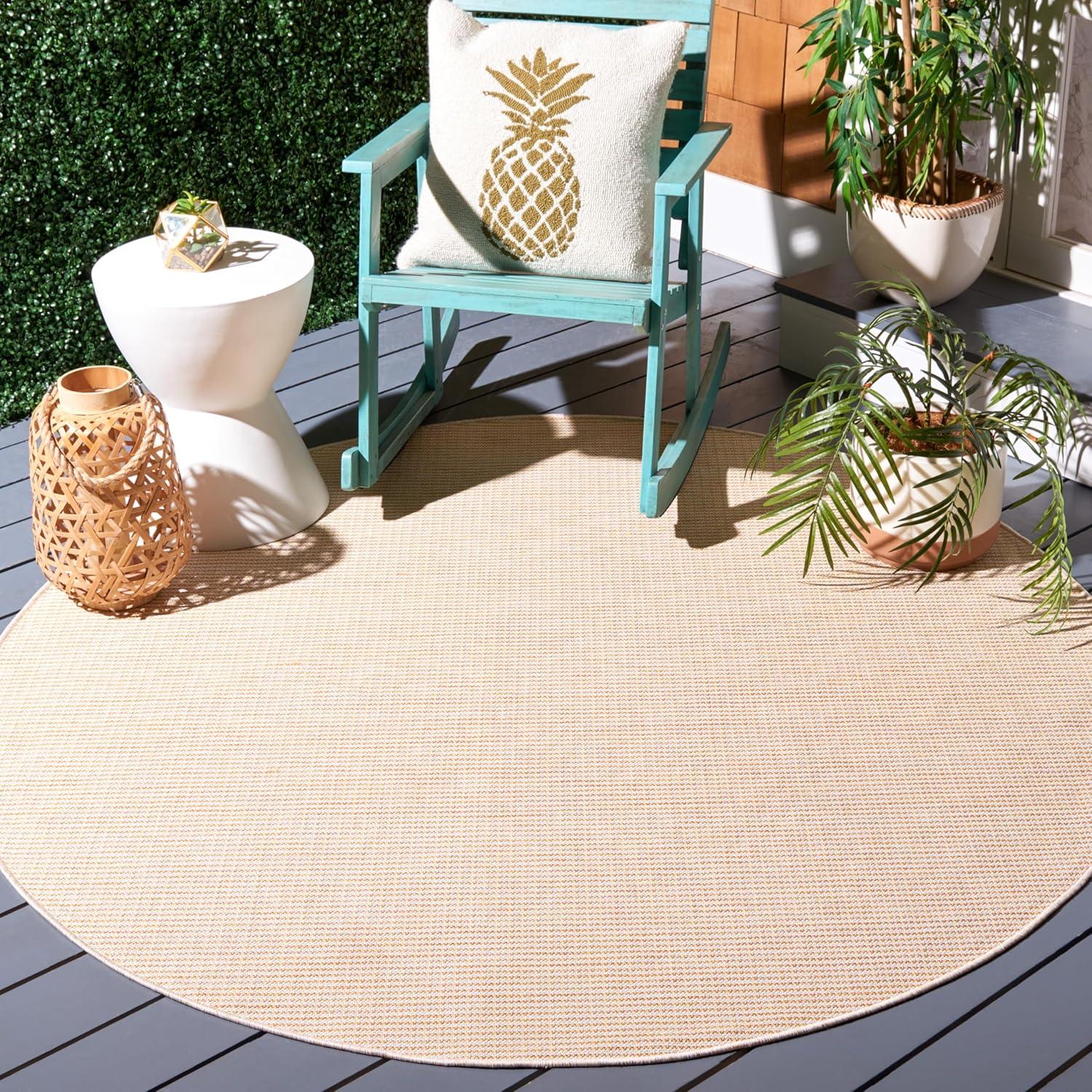 imageMartha Stewart x SAFAVIEH Outdoor Area Rug Collection 65 Round Navy Weather Resistant amp Washable Ideal for Patio Backyard Mudroom Deck Dining Space MSR4490NYellow