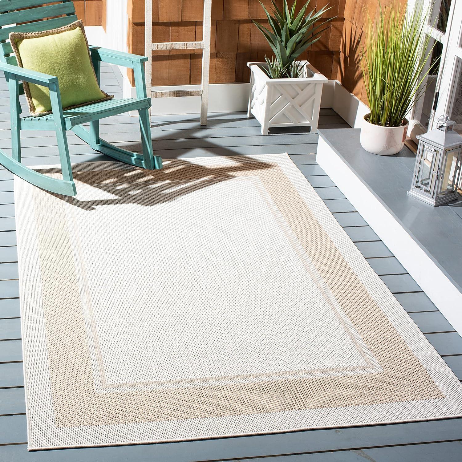 imageMartha Stewart x SAFAVIEH Outdoor Area Rug Collection 8 x 10 Ivory amp Grey Weather Resistant amp Washable Ideal for Patio Backyard Mudroom Deck Dining Space MSRO317FIvoryBeige