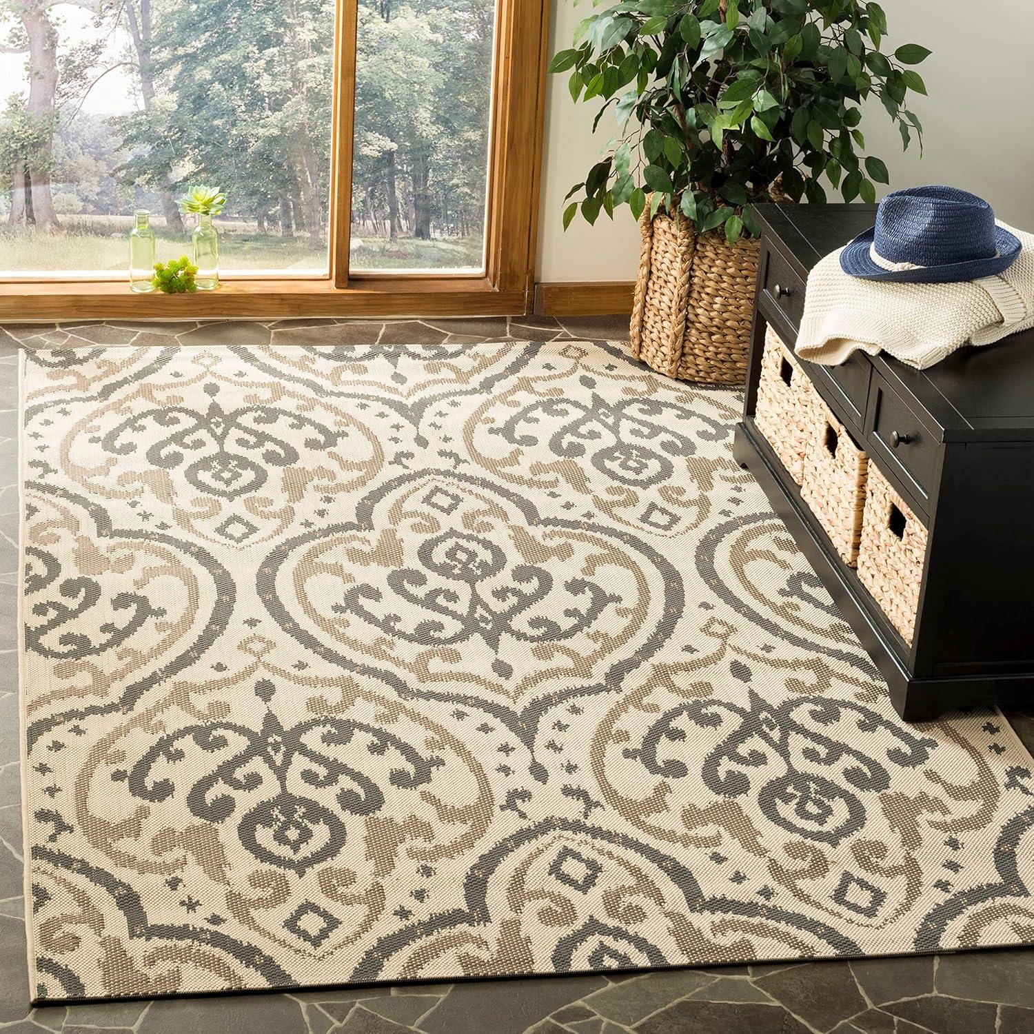 imageMartha Stewart x SAFAVIEH Outdoor Area Rug Collection 8 x 112 Beige amp Anthracite Weather Resistant amp Washable Ideal for Patio Backyard Mudroom Deck Dining Space MSR411423612BeigeAnthracite