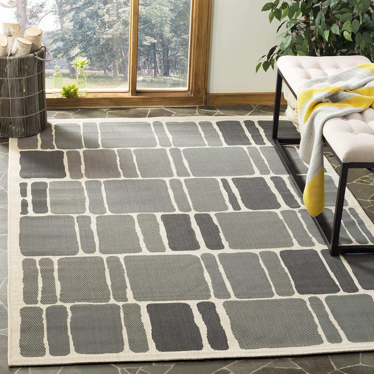 imageMartha Stewart x SAFAVIEH Outdoor Area Rug Collection 8 x 112 Cream amp Sweet Pea Weather Resistant amp Washable Ideal for Patio Backyard Mudroom Deck Dining Space MSR4289325BeigeAnthracite