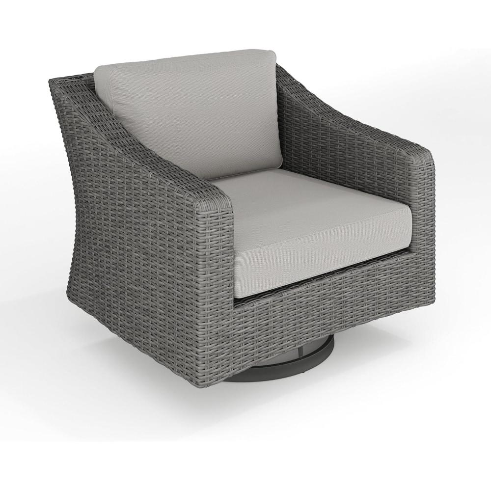 imageMartha Stewart Bedford IndoorOutdoor Patio Chair with 360 Swivel Functionality and Rattan Wicker Finish in Gray with Gray AllWeather Cushions