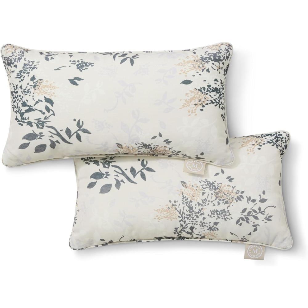 imageMartha Stewart Charming Foliage Indoor Outdoor Decorative Lumbar Pillow 2Pack Set UV Fade Resistant Water Repellent Printed Floral Design Aqua Blue 11x18Warm Grey