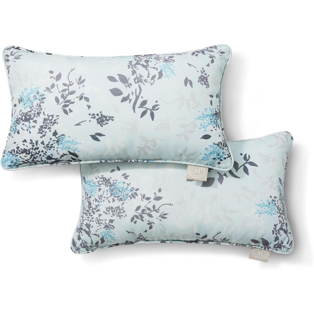 imageMartha Stewart Charming Foliage Indoor Outdoor Decorative Lumbar Pillow 2Pack Set UV Fade Resistant Water Repellent Printed Floral Design Aqua Blue 11x18Aqua Blue