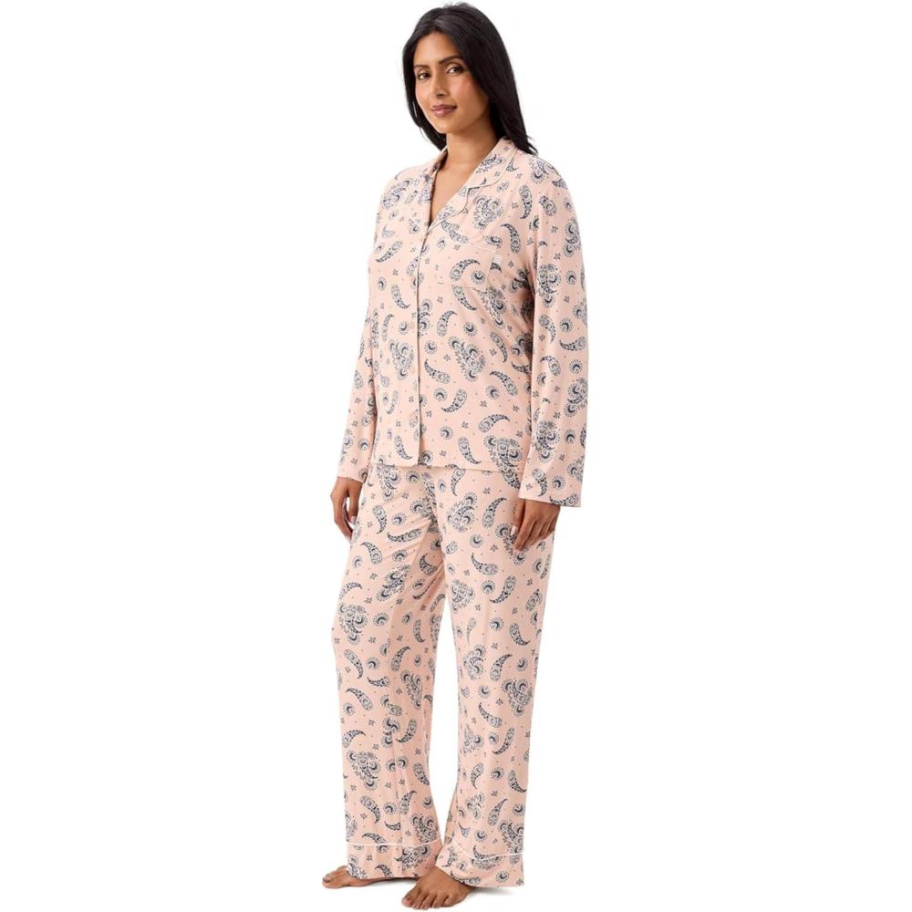 imageMartha Stewart Cooling Rayon Pajama Set for Women Long Sleeve ButtonDown Style for Cool Comfortable CoverageEvening Sand
