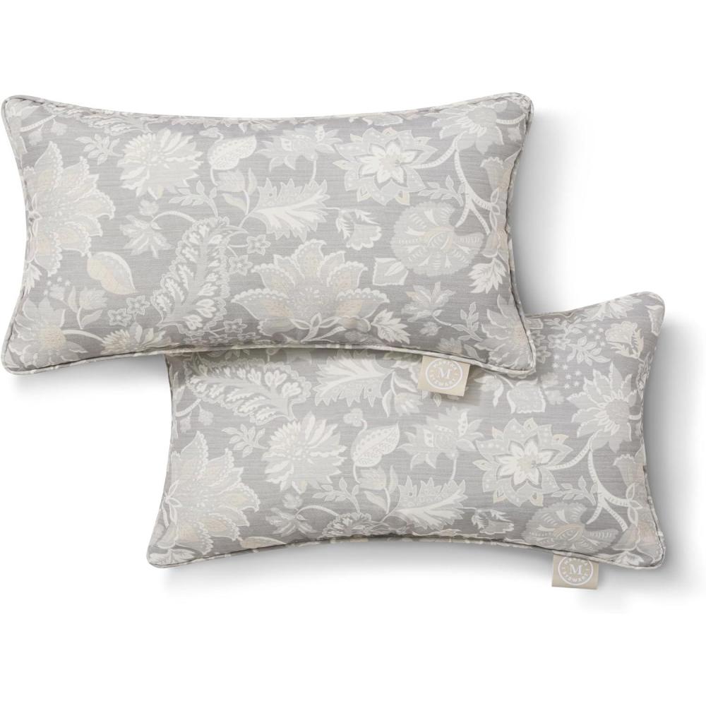 imageMartha Stewart Distressed Jacobean Indoor Outdoor Decorative Lumbar Pillow 2Pack Set UV Fade Resistant Water Repellent Printed Floral Design Grey 11x18Grey