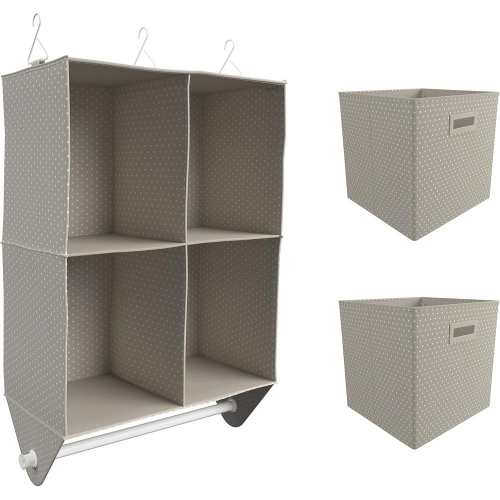 imageMartha Stewart Essential Closet Home Storage and Organization for Storing Sweaters Blankets Handbags Hanging Shirts Accessories 4Shelf Hanging Organizer with 2 Craft Cubes Cottage Dot