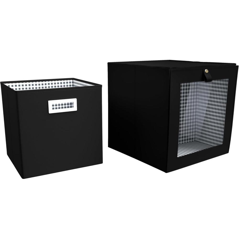 imageMartha Stewart Essential Collapsible Stackable Decorative Home Storage Cube Organization Two Piece Set Includes One Front FlapLid Storage Organizer and One Craft Cube BlackBlack