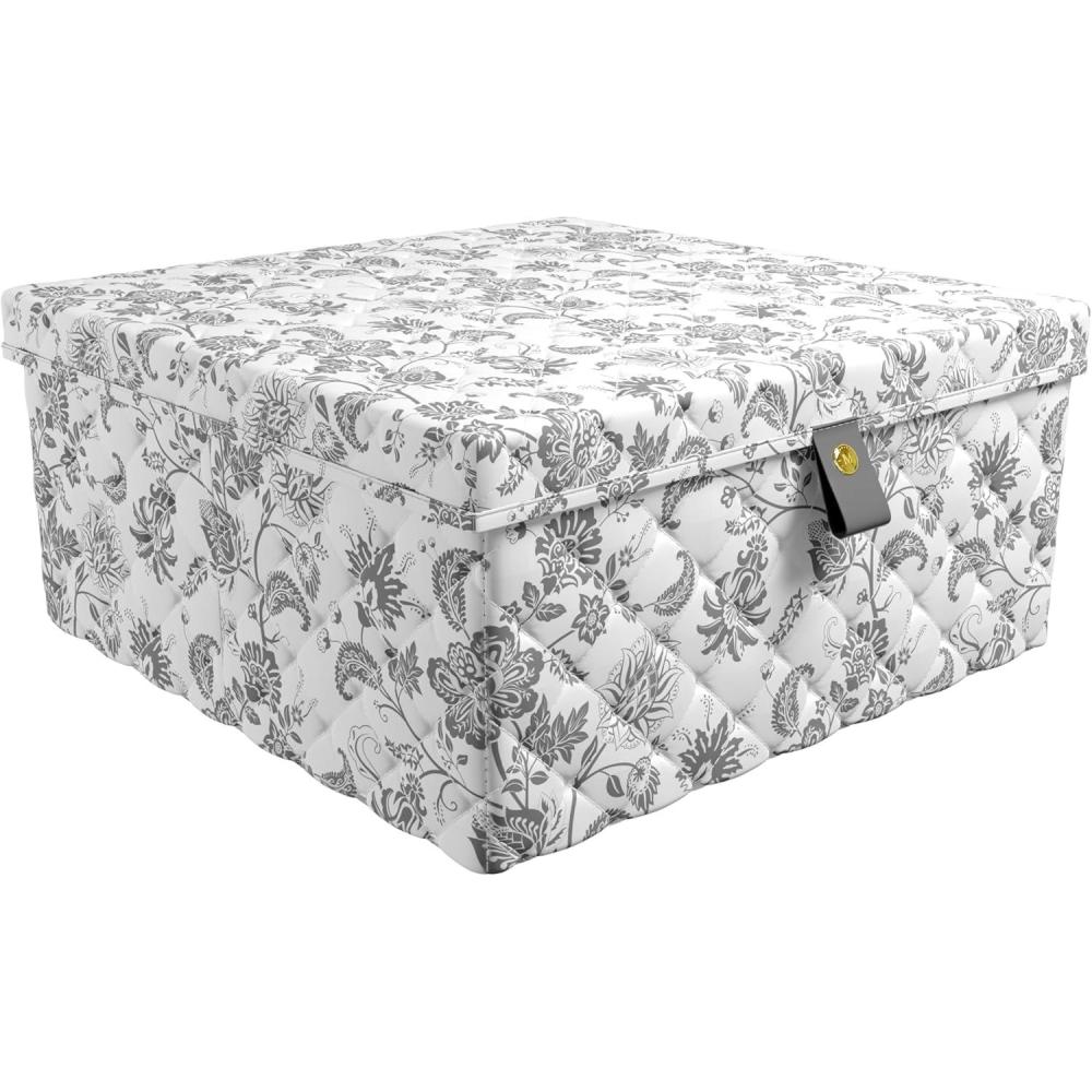 imageMartha Stewart Essential Collapsible Stackable Decorative Home Storage Organization With Lidded Tops Set of 2 Nesting Boxes with Lids GreyBedford Floral