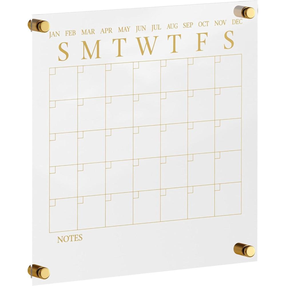 imageMartha Stewart Grayson Acrylic Wall Calendar and Notes Board with Dry Erase Marker Clear with Gold Print Set of 2ClearGold
