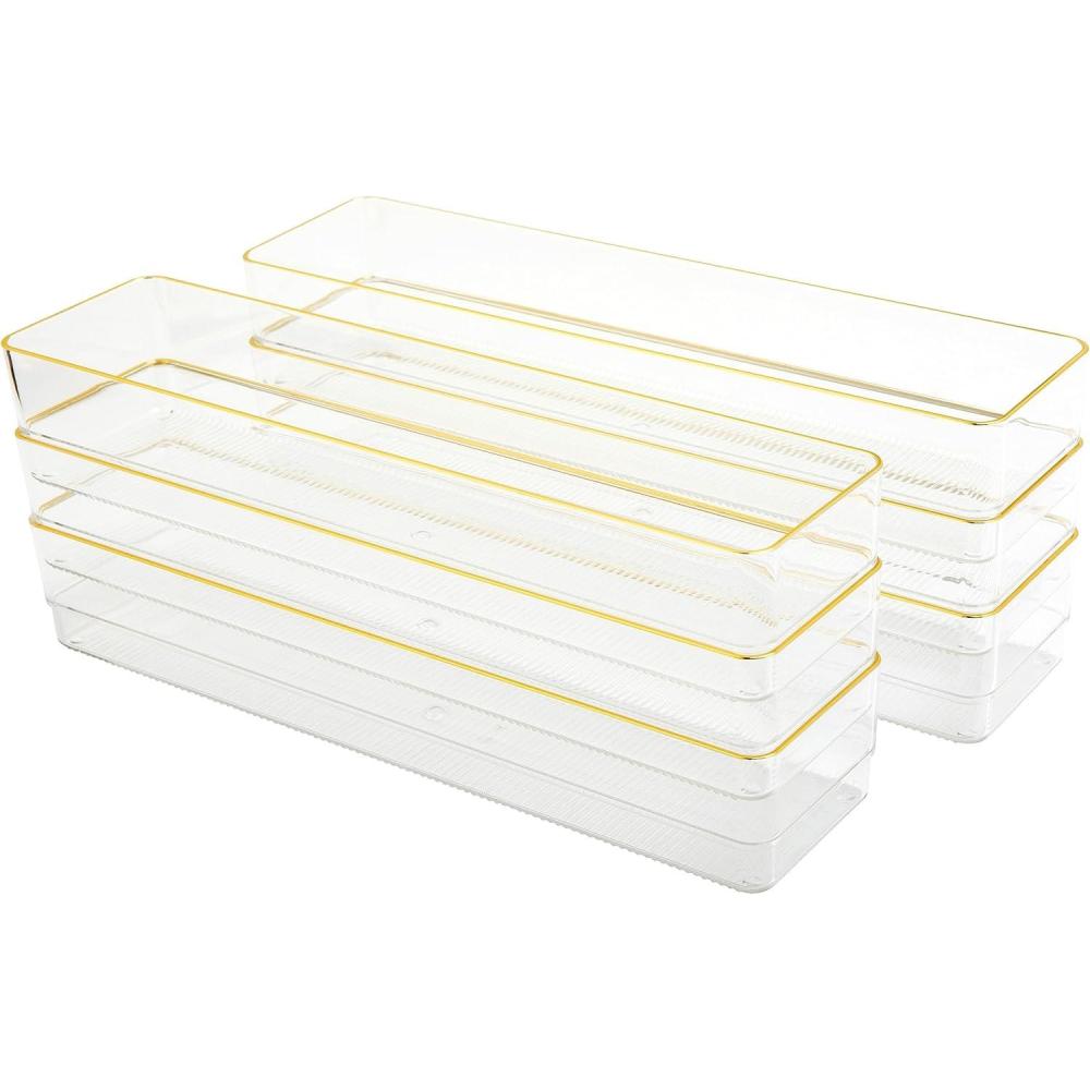 imageMartha Stewart Kerry Plastic Stackable Office Desk Drawer Organizers 6 x 3 6 Pack with Gold Trim12 x 3
