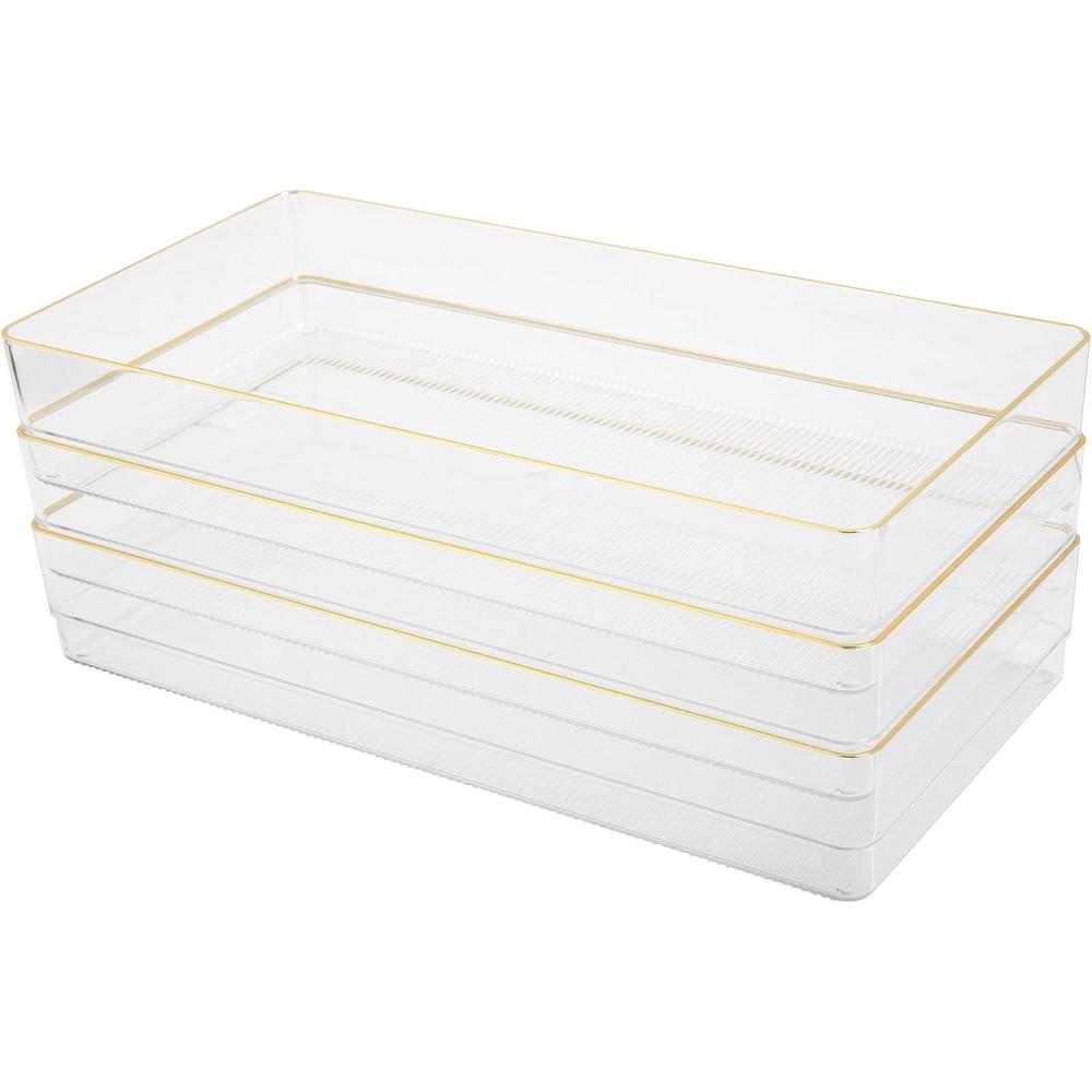 imageMartha Stewart Kerry Plastic Stackable Office Desk Drawer Organizers 6 x 3 6 Pack with Gold Trim12 x 6