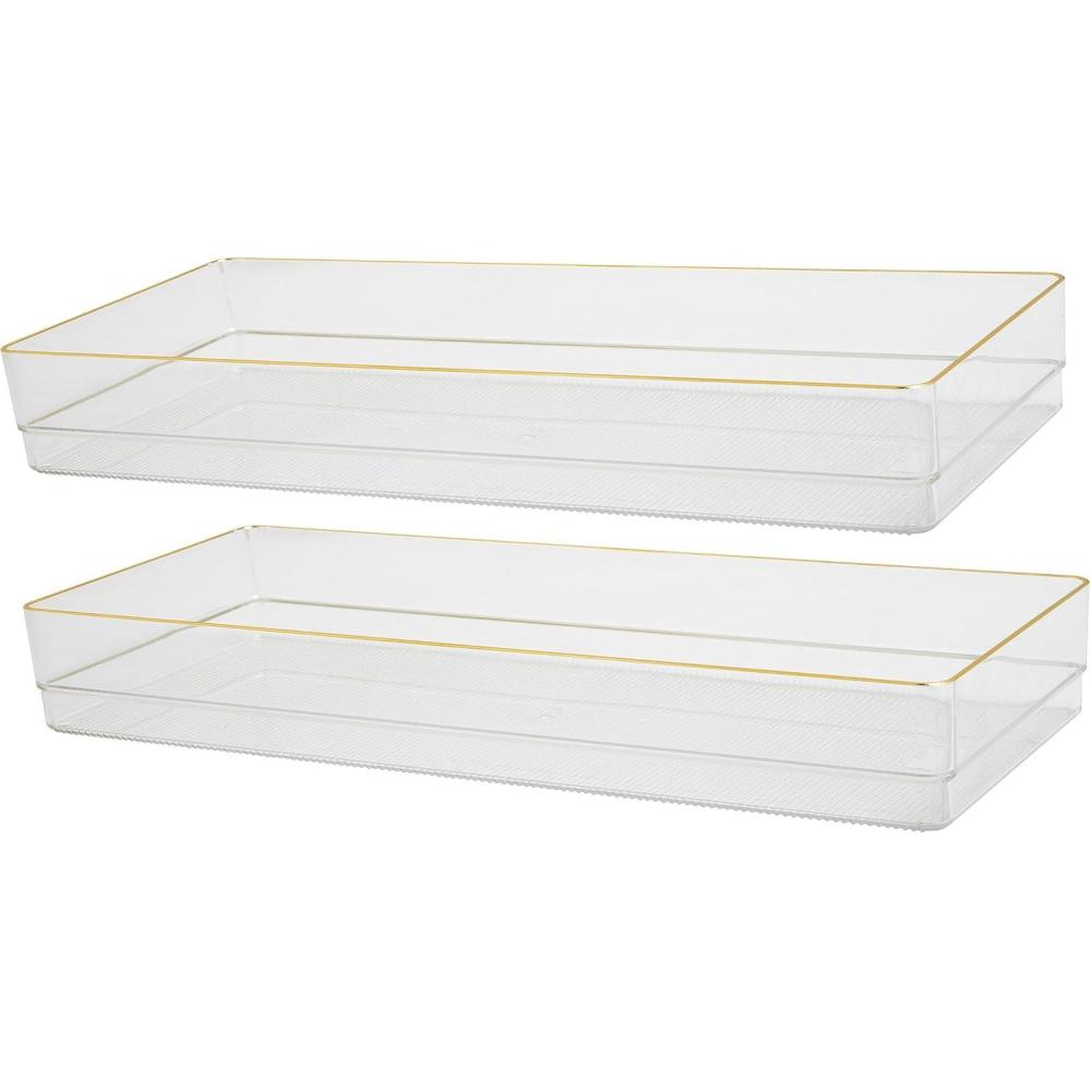 imageMartha Stewart Kerry Plastic Stackable Office Desk Drawer Organizers 6 x 3 6 Pack with Gold Trim15 x 6
