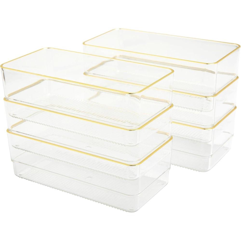 imageMartha Stewart Kerry Plastic Stackable Office Desk Drawer Organizers 6 x 3 6 Pack with Gold Trim6 x 3