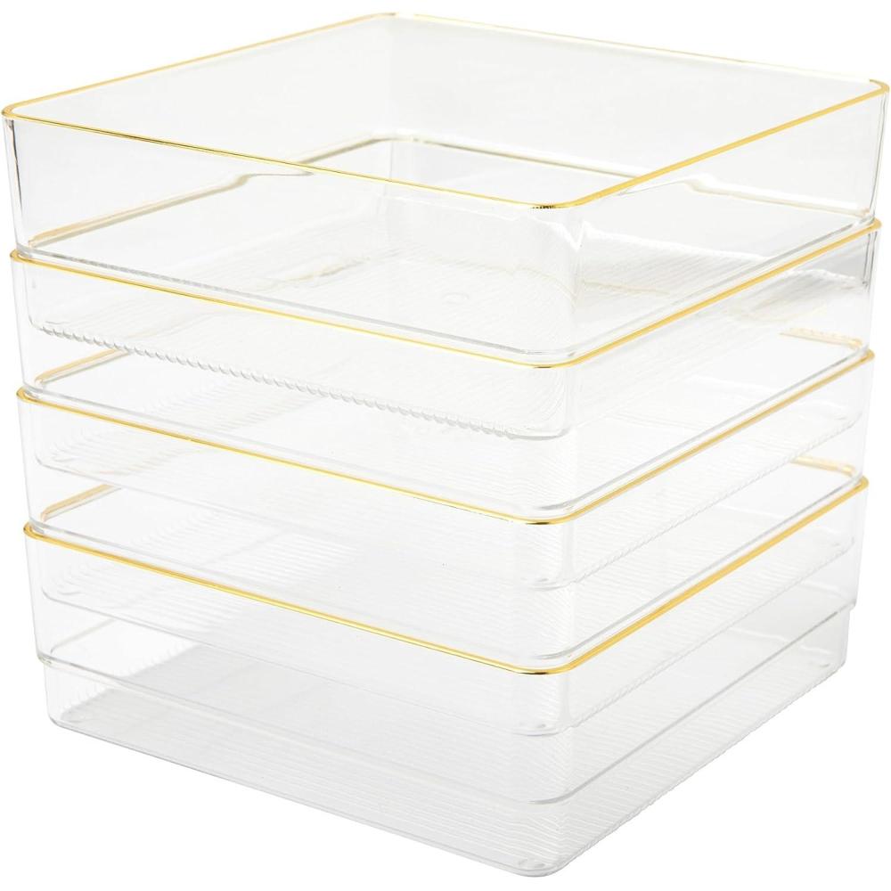 imageMartha Stewart Kerry Plastic Stackable Office Desk Drawer Organizers 6 x 3 6 Pack with Gold Trim6 x 6