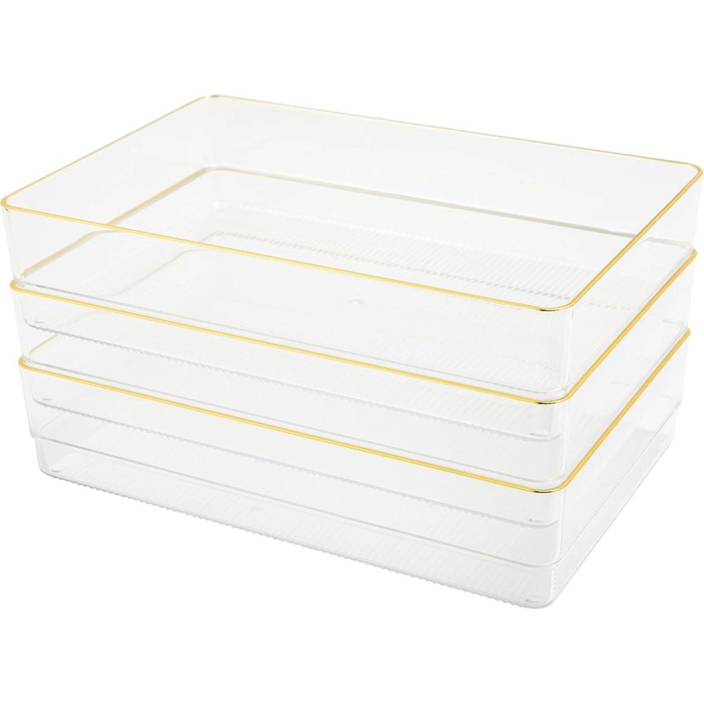 imageMartha Stewart Kerry Plastic Stackable Office Desk Drawer Organizers 6 x 3 6 Pack with Gold Trim9 x 6