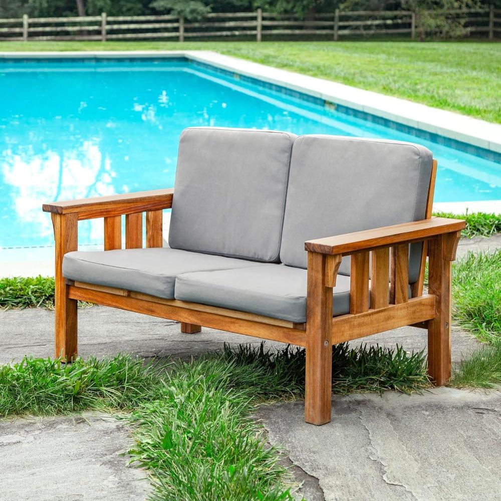 imageMartha Stewart Kids Outdoor Sofa Chair Natural Acacia Wood Outdoor Couch for Kids wGray Polyester Cushions 10 Seat Height  Montessori Furniture for Backyard Patio Garden Porch