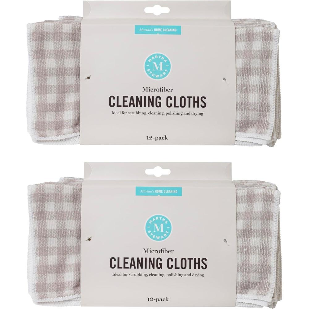 imageMartha Stewart Microfiber Cleaning Cloths UltraAbsorbent LintFree Cleaning Towels for Home amp Kitchen Teal Gingham 11 Inches 24 CountGrey Gingham
