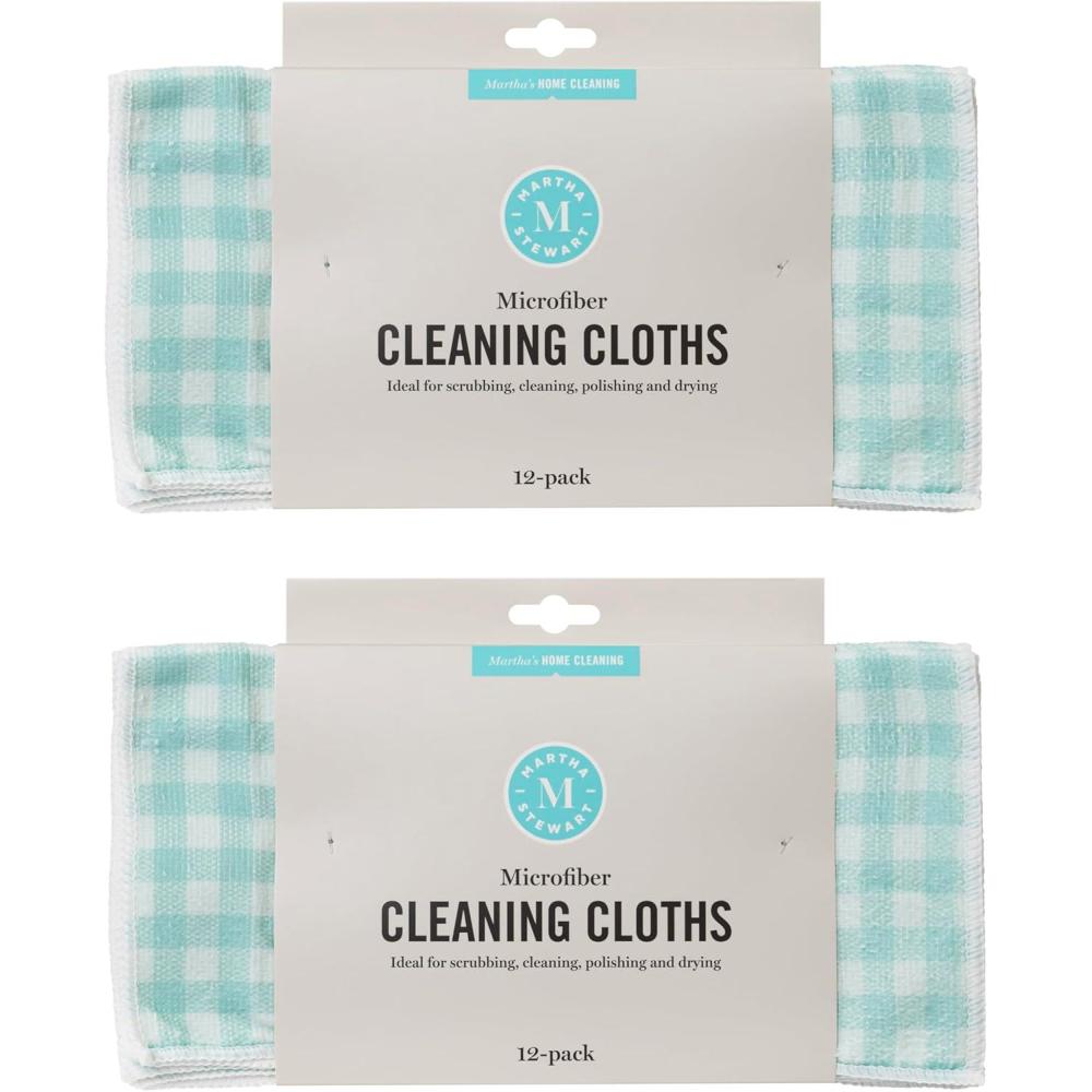 imageMartha Stewart Microfiber Cleaning Cloths UltraAbsorbent LintFree Cleaning Towels for Home amp Kitchen Teal Gingham 11 Inches 24 CountTeal Gingham