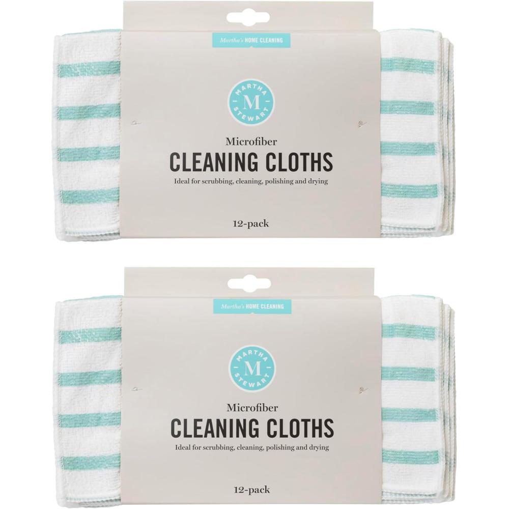 imageMartha Stewart Microfiber Cleaning Cloths UltraAbsorbent LintFree Cleaning Towels for Home amp Kitchen Teal Gingham 11 Inches 24 CountTeal Stripes