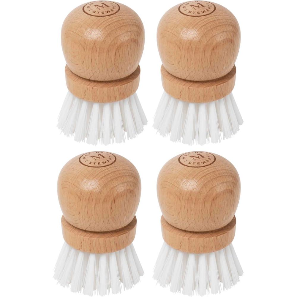 imageMartha Stewart Mini Palm Dish Brushes 4 Count Ergonomic Beechwood Handle for Comfortable Cleaning