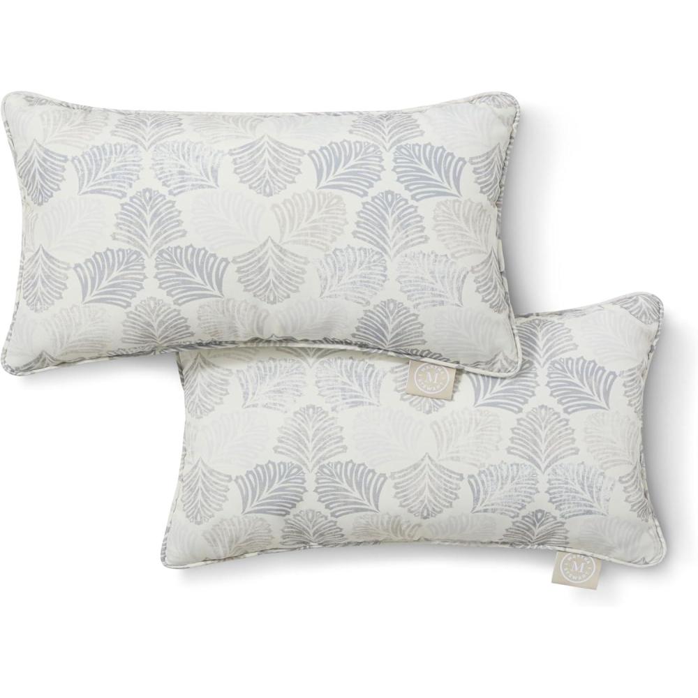 imageMartha Stewart Modern Banana Leaves Indoor Outdoor Decorative Lumbar Pillow 2Pack Set UV Fade Resistant Water Repellent Printed Tropical Design Green 11x18Warm Grey