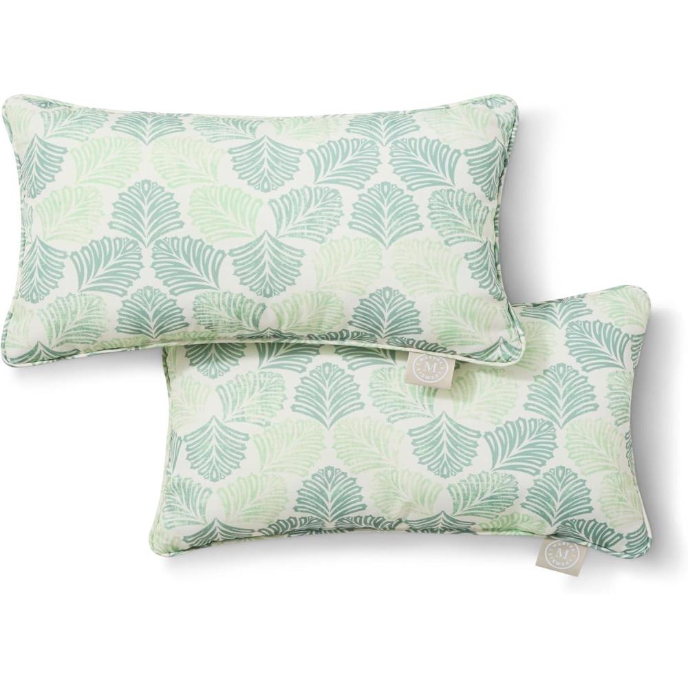 imageMartha Stewart Modern Banana Leaves Indoor Outdoor Decorative Lumbar Pillow 2Pack Set UV Fade Resistant Water Repellent Printed Tropical Design Green 11x18Green
