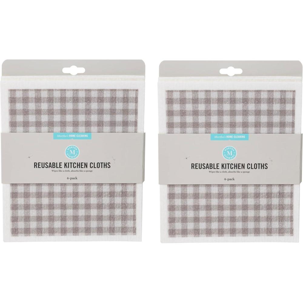 imageMartha Stewart Swedish Kitchen Absorbent Sponge Dish Cloths Polka Dots 8 CountGrey Gingham