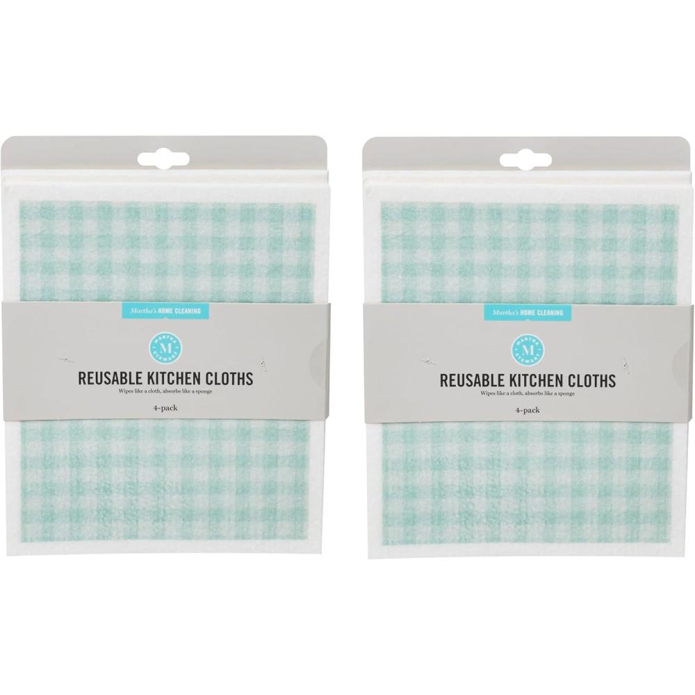 imageMartha Stewart Swedish Kitchen Absorbent Sponge Dish Cloths Polka Dots 8 CountTeal Gingham