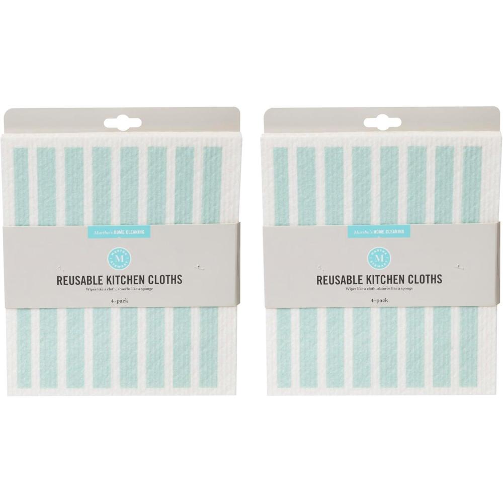 imageMartha Stewart Swedish Kitchen Absorbent Sponge Dish Cloths Polka Dots 8 CountTeal Stripes
