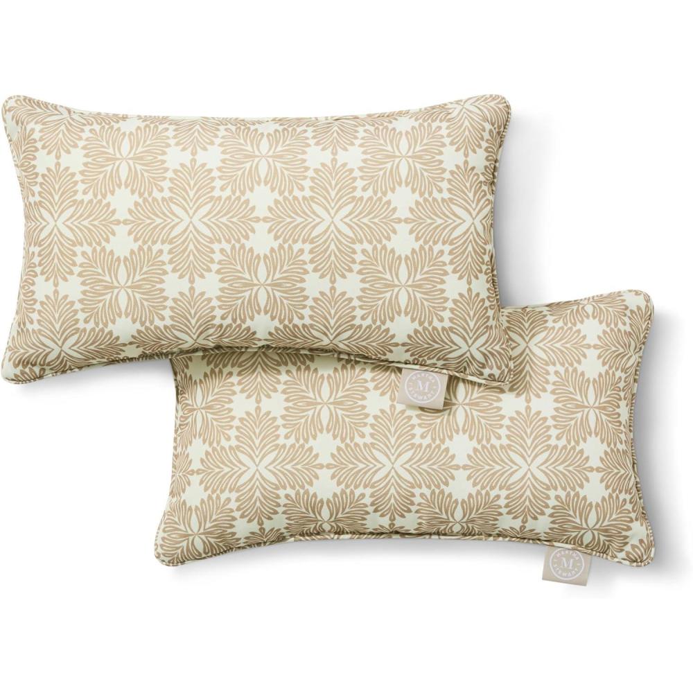 imageMartha Stewart Tulum Indoor Outdoor Decorative Lumbar Pillow 2Pack Set UV Fade Resistant Water Repellent Printed Modern Design Taupe 11x18Taupe