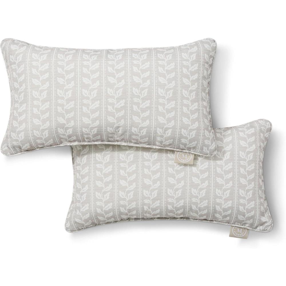 imageMartha Stewart Vineyard Vines Indoor Outdoor Decorative Lumbar Pillow 2Pack Set UV Fade Resistant Water Repellent Printed Garden Design Warm Grey 11x18Warm Grey
