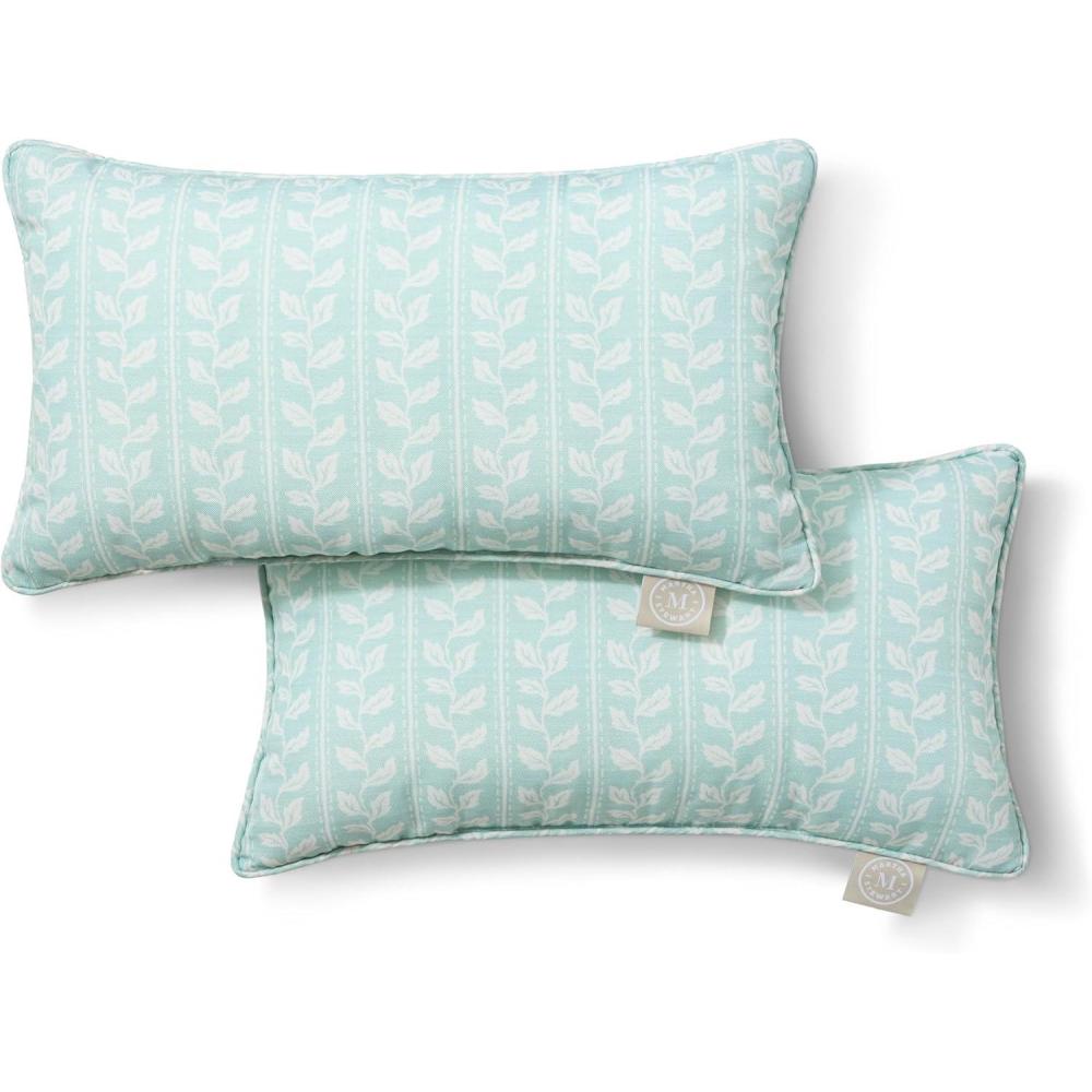 imageMartha Stewart Vineyard Vines Indoor Outdoor Decorative Lumbar Pillow 2Pack Set UV Fade Resistant Water Repellent Printed Garden Design Warm Grey 11x18Aqua Blue