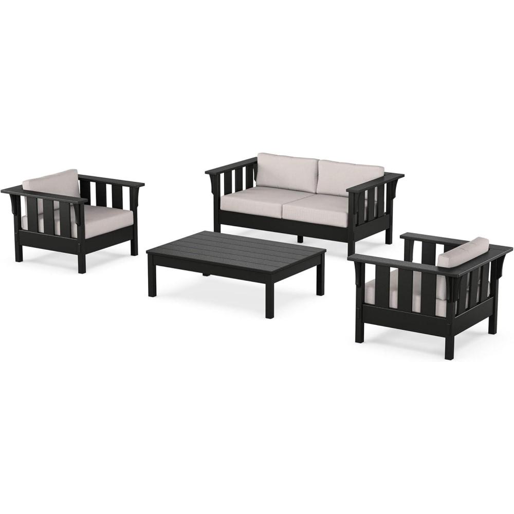 imageMartha Stewart by POLYWOOD Acadia 4Piece Deep Seating Set with Loveseat in TeakDune BurlapBlack  Dune Burlap