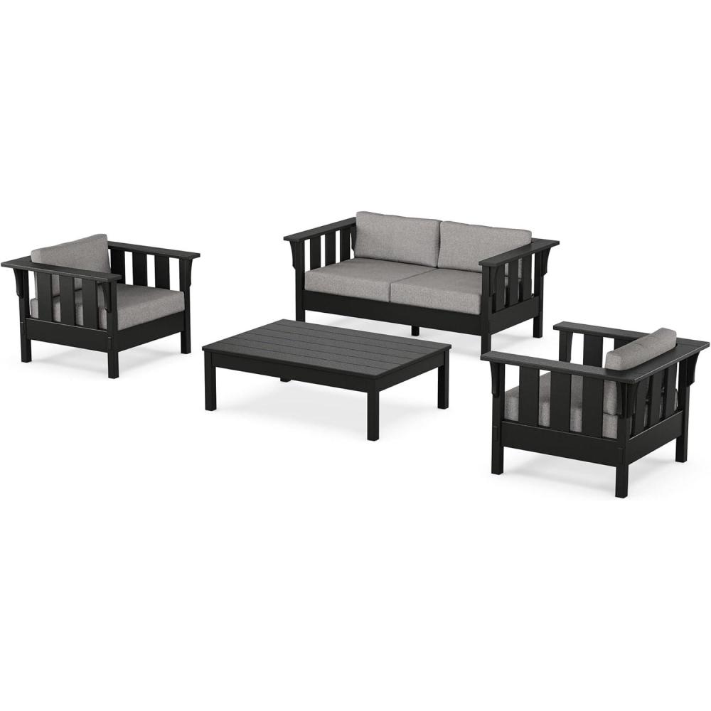 imageMartha Stewart by POLYWOOD Acadia 4Piece Deep Seating Set with Loveseat in TeakDune BurlapBlack Grey Mist