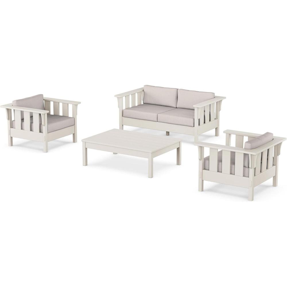imageMartha Stewart by POLYWOOD Acadia 4Piece Deep Seating Set with Loveseat in TeakDune BurlapSand Dune Burlap