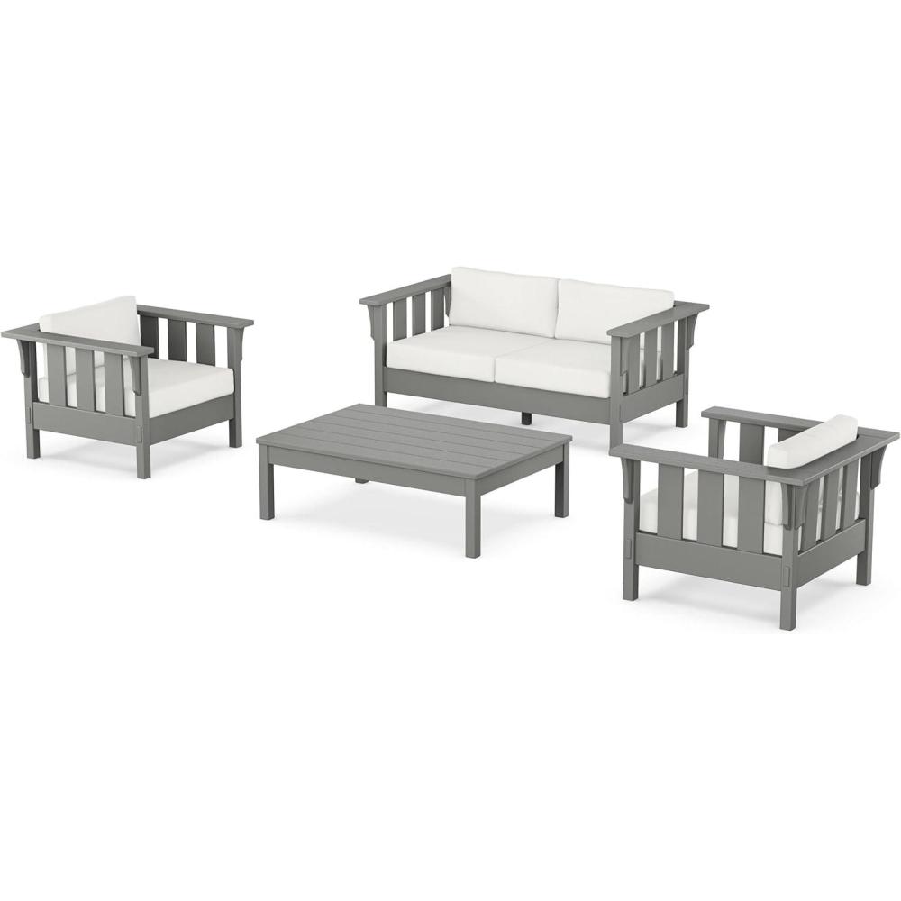 imageMartha Stewart by POLYWOOD Acadia 4Piece Deep Seating Set with Loveseat in TeakDune BurlapSlate Grey Natural Linen