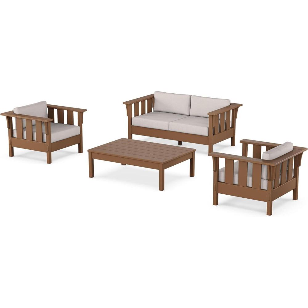 imageMartha Stewart by POLYWOOD Acadia 4Piece Deep Seating Set with Loveseat in TeakDune BurlapTeak Dune Burlap