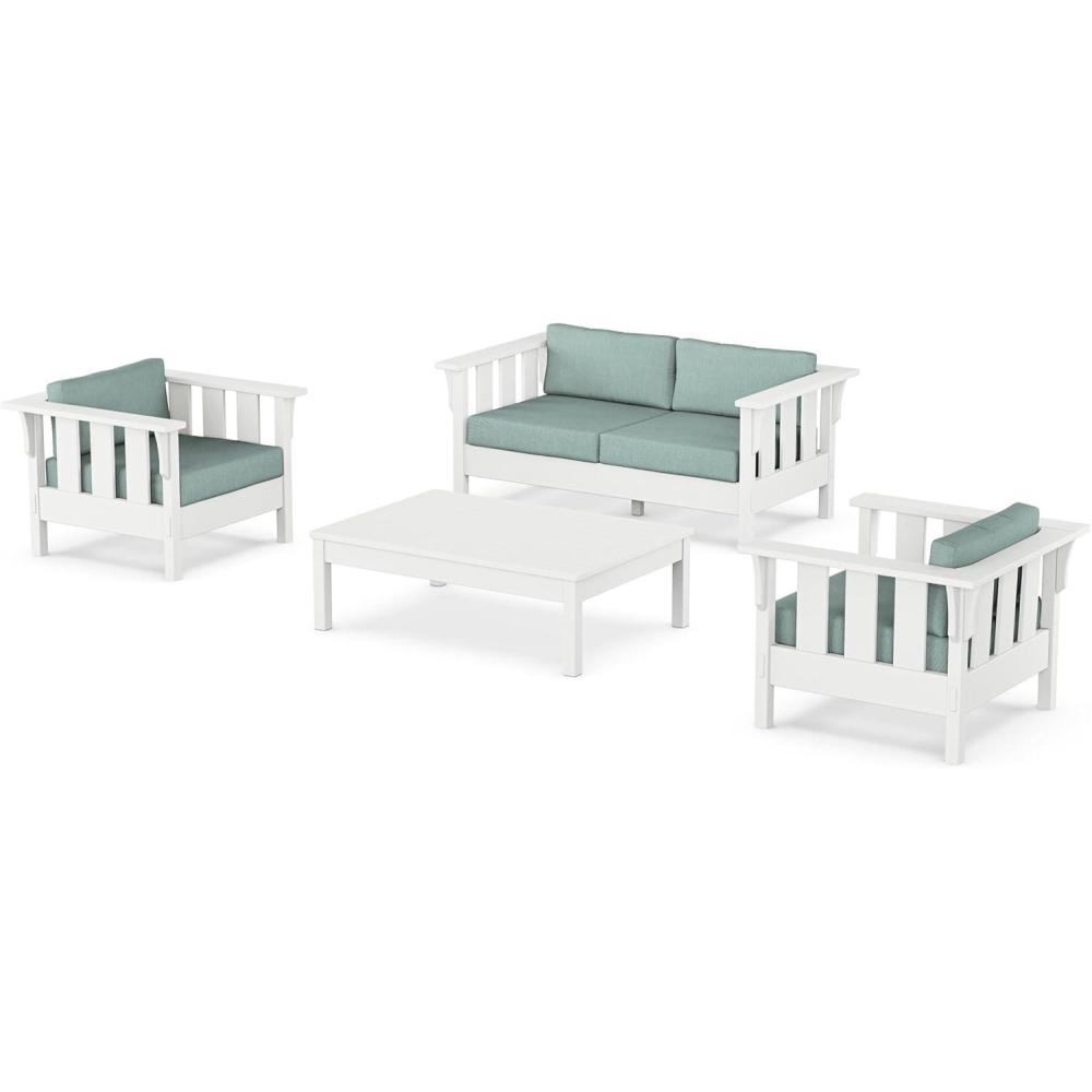 imageMartha Stewart by POLYWOOD Acadia 4Piece Deep Seating Set with Loveseat in TeakDune BurlapWhite Glacier Spa