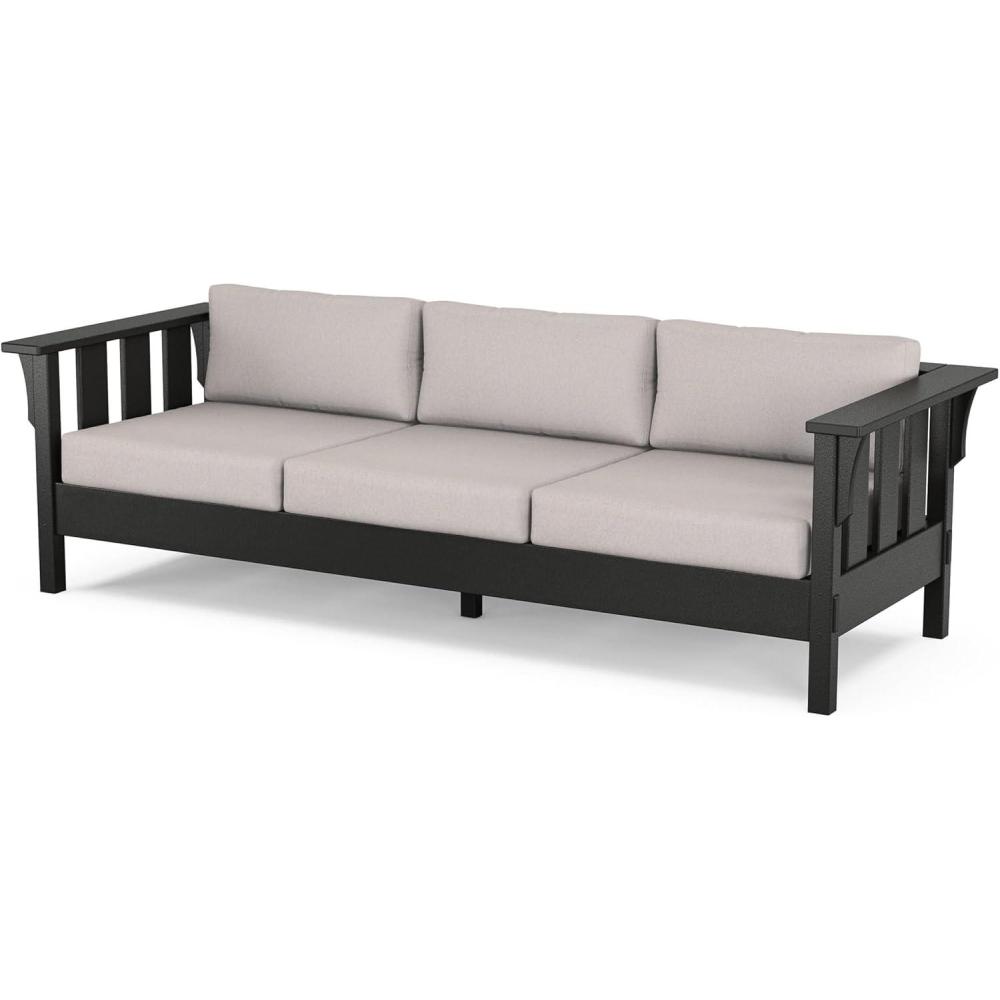 imageMartha Stewart by POLYWOOD Acadia Deep Seating Sofa in Slate GreyNatural LinenBlack Dune Burlap