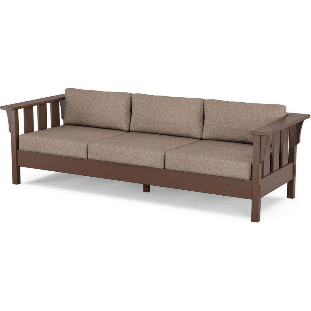 imageMartha Stewart by POLYWOOD Acadia Deep Seating Sofa in Slate GreyNatural LinenMahogany Spiced Burlap